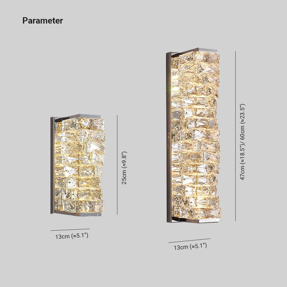 Kristy Modern Rectangular Vanity Metal Crystal LED Wall Lamp | ventumra