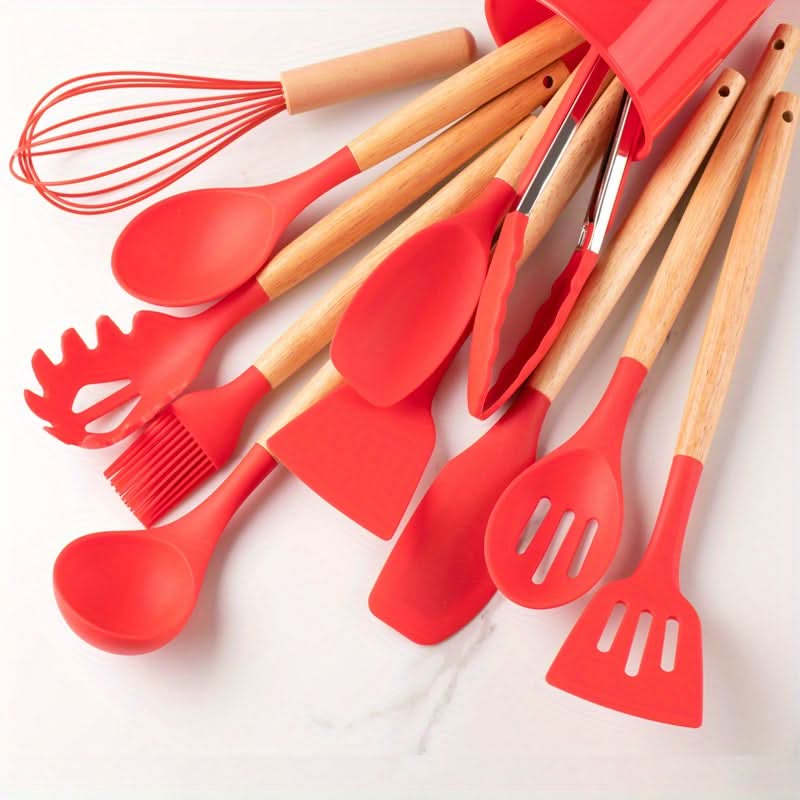 Ensemble de 12 ustensiles de cuisine en silicone — résistant à la chaleur, compatible avec les revêtements antiadhésifs