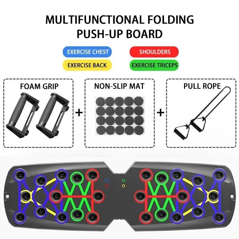 PulseFlex 14-In-1 Push-Up Board — Colour-Marked Grip Slots, Compact Base