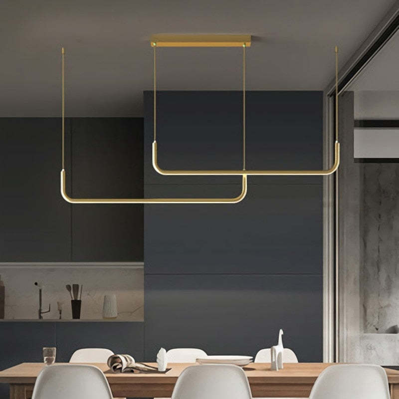Clen Modern Linear Pendant Light Double Frame, Black/Gold - Neutralighting
