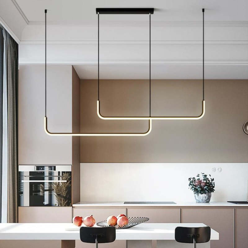 Clen Modern Linear Pendant Light Double Frame, Black/Gold | ventumra