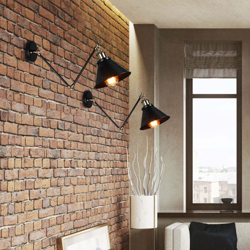 Epoch Retro Wall Lamp with Swing Arm, Metal, Black & Gold | ventumra