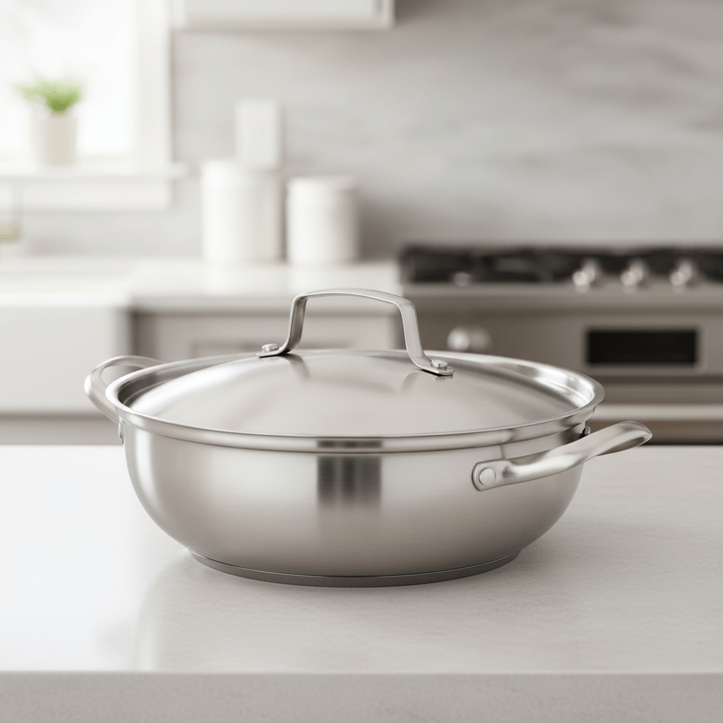 NovaCook Universal Stainless Steel Cooking Pot With Lid — Polished Silver Body