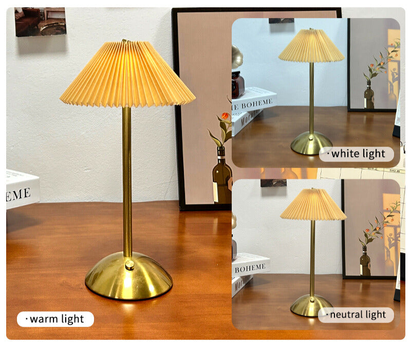 Astraeon Portable Cordless USB Rechargeable LED Lamp With Pleated Shade