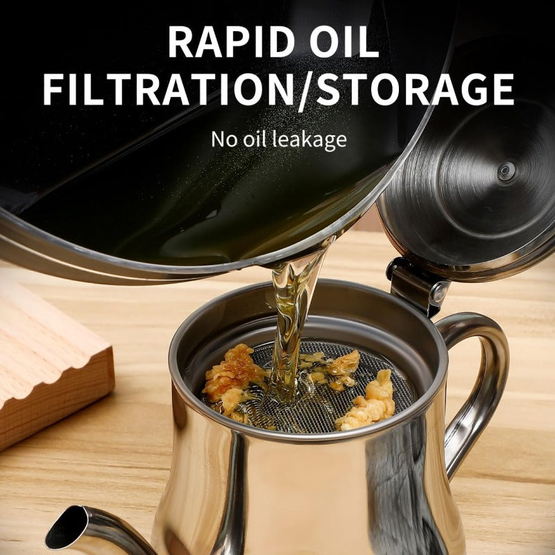 Stainless Steel Kitchen Oil Collection Pot — Heat-Resistant