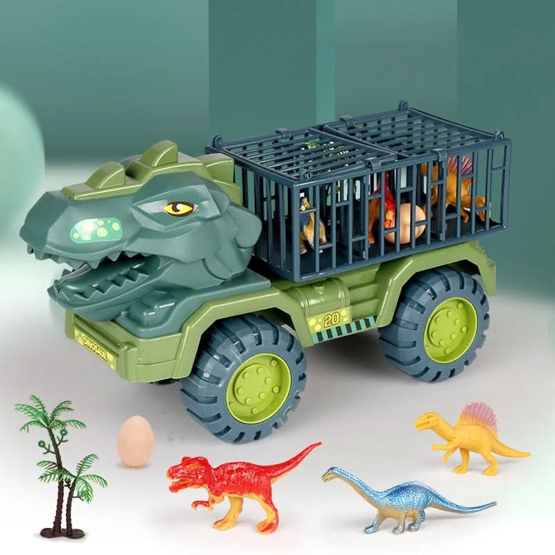 JurassiQuest Zestaw przygodowy dla odkrywców — ciężarówka transportowa bez baterii, ruchome ramię, rzeźbione dinozaury