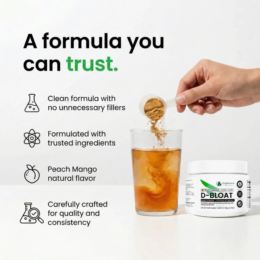 D-BLOAT Peach Mango Drink: Fast Bloating Relief & Water Balance