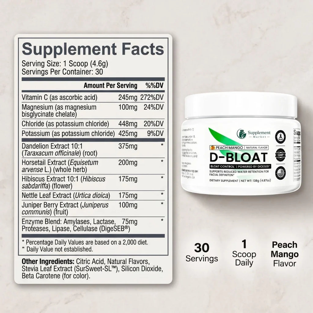 D-BLOAT Peach Mango Drink: Fast Bloating Relief & Water Balance