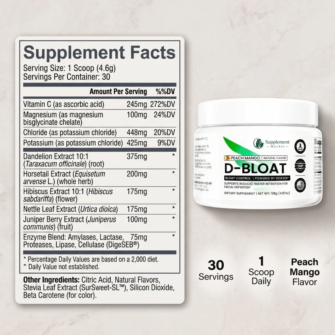 D-BLOAT Peach Mango Drink: Fast Bloating Relief & Water Balance