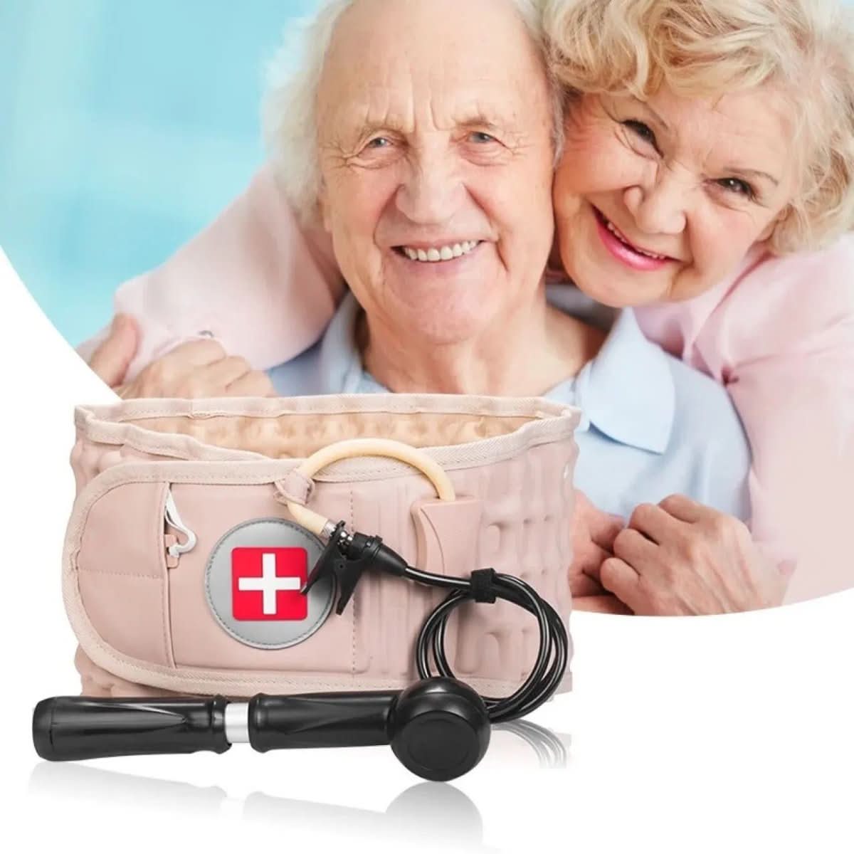 SpineRelief hjelpemiddel for spinal dekompresjon — mekanisk ryggstrekker plassert rundt midjen