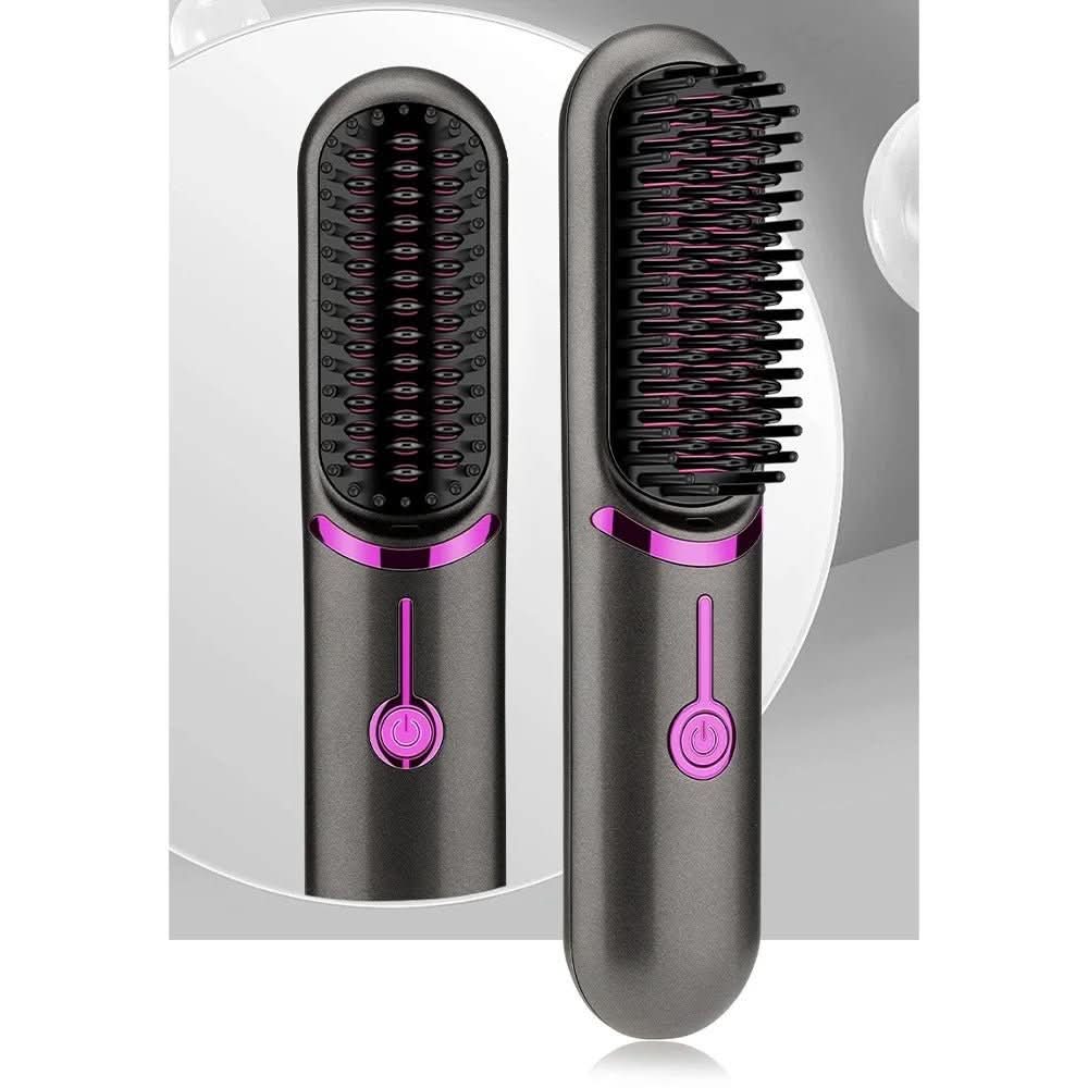NovaGlow Cordless Straightening Brush — Rechargeable, Lightweight Travel Styler