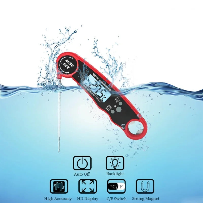 Snelle digitale barbecuethermometer — display met achtergrondverlichting, direct afleesbaar