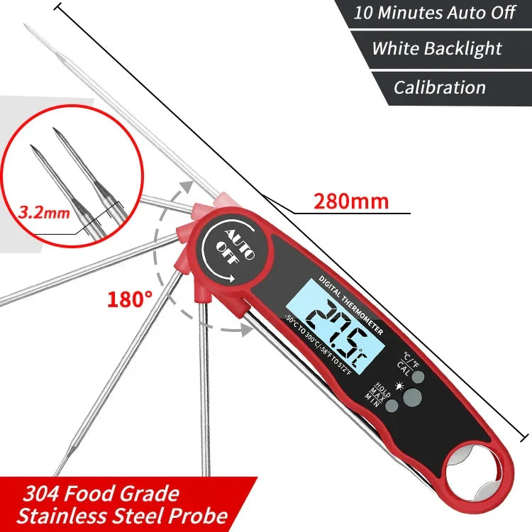 Snelle digitale barbecuethermometer — display met achtergrondverlichting, direct afleesbaar