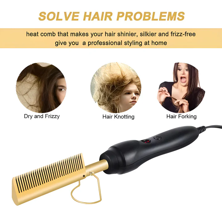 Electric Hot Comb for Thick, Coarse & Natural Hair — Fast Heating