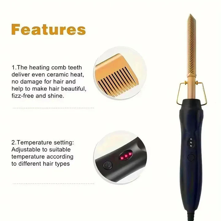 Electric Hot Comb for Thick, Coarse & Natural Hair — Fast Heating