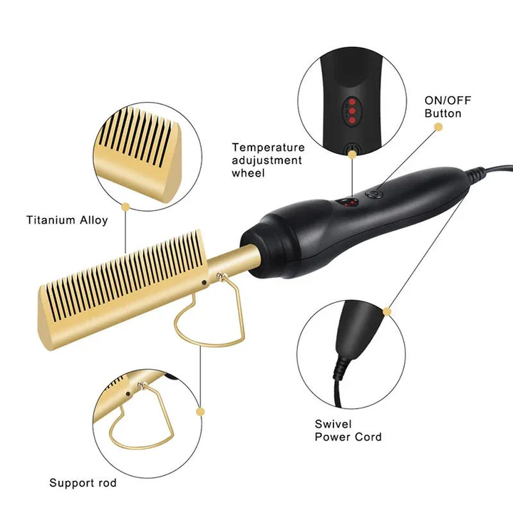 Electric Hot Comb for Thick, Coarse & Natural Hair — Fast Heating