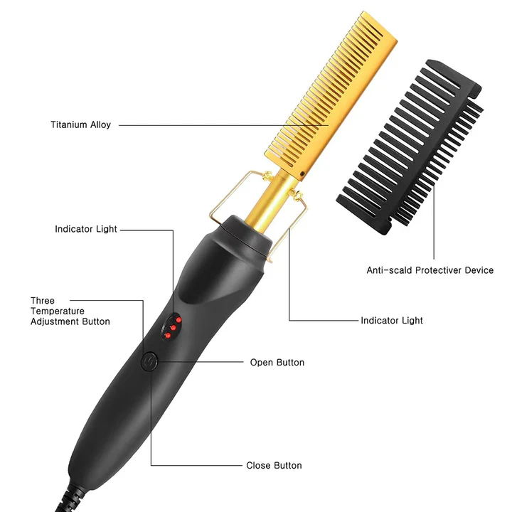 Electric Hot Comb for Thick, Coarse & Natural Hair — Fast Heating