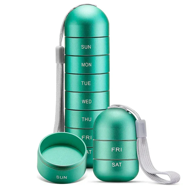 7-Day Aluminum Pill Case — Compact Travel Organizer with Compartments