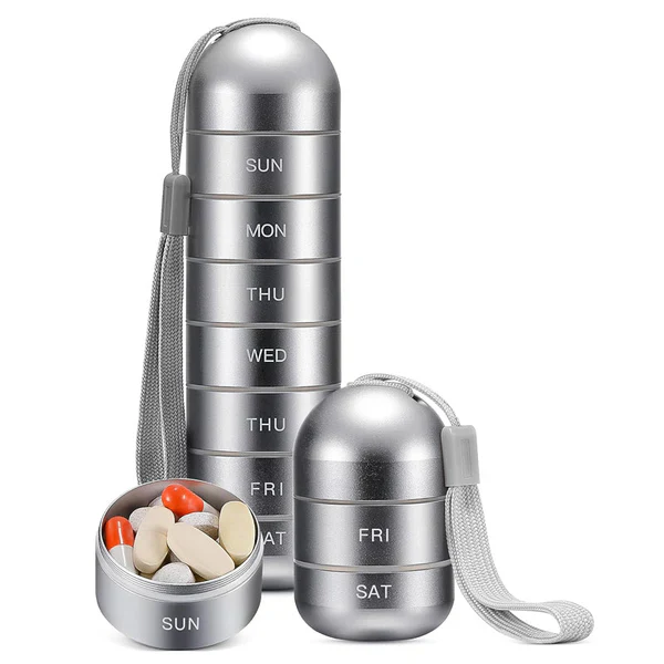 7-Day Aluminum Pill Case — Compact Travel Organizer with Compartments