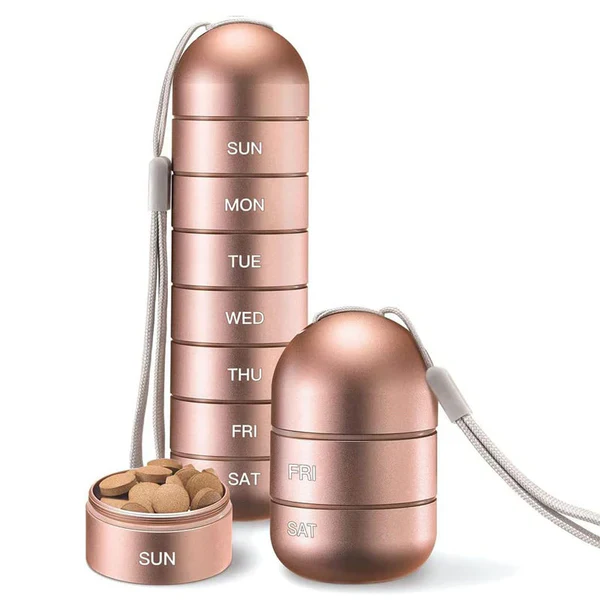 7-Day Aluminum Pill Case — Compact Travel Organizer with Compartments
