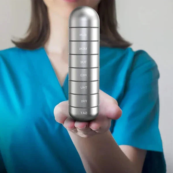 7-Day Aluminum Pill Case — Compact Travel Organizer with Compartments