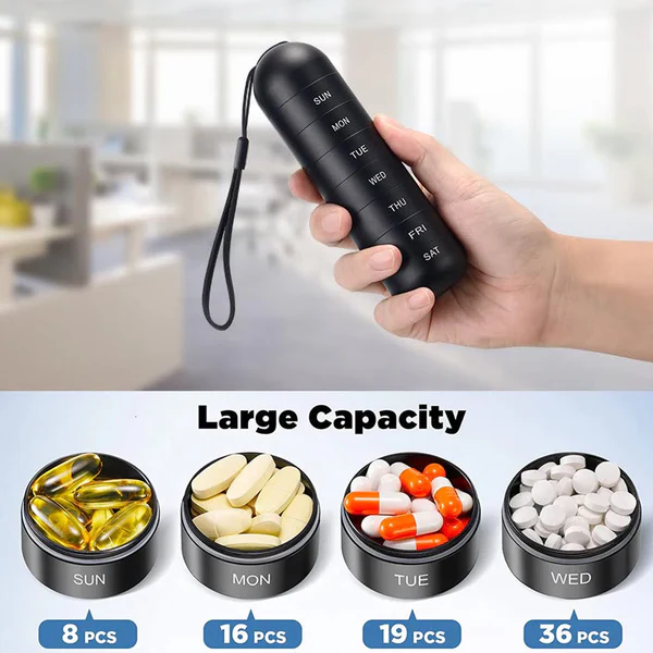 7-Day Aluminum Pill Case — Compact Travel Organizer with Compartments