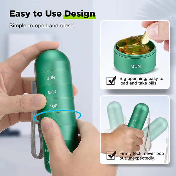 7-Day Aluminum Pill Case — Compact Travel Organizer with Compartments