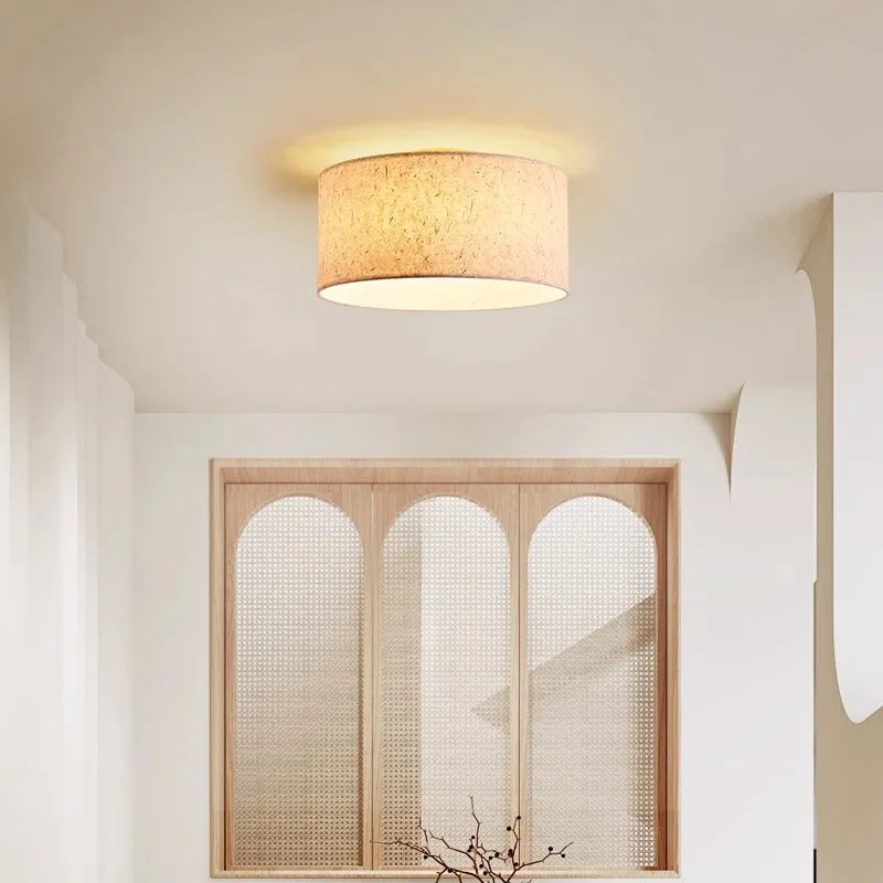 Kairo Rice Paper Ceiling Lamp with Cream Shade and Wood