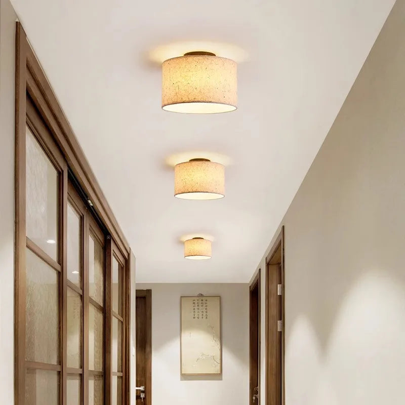 Kairo Rice Paper Ceiling Lamp with Cream Shade and Wood