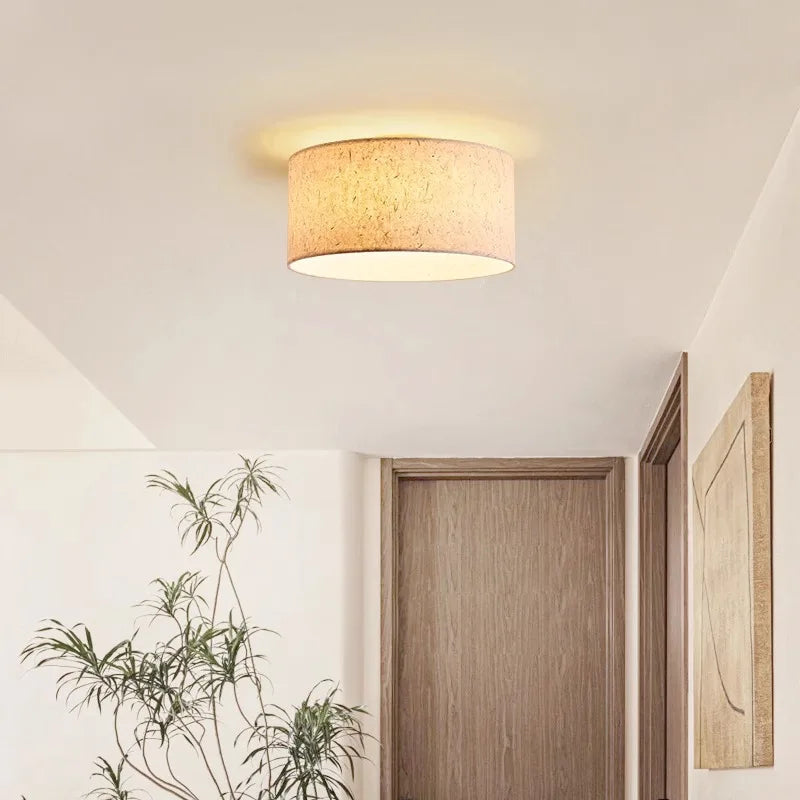 Kairo Rice Paper Ceiling Lamp with Cream Shade and Wood