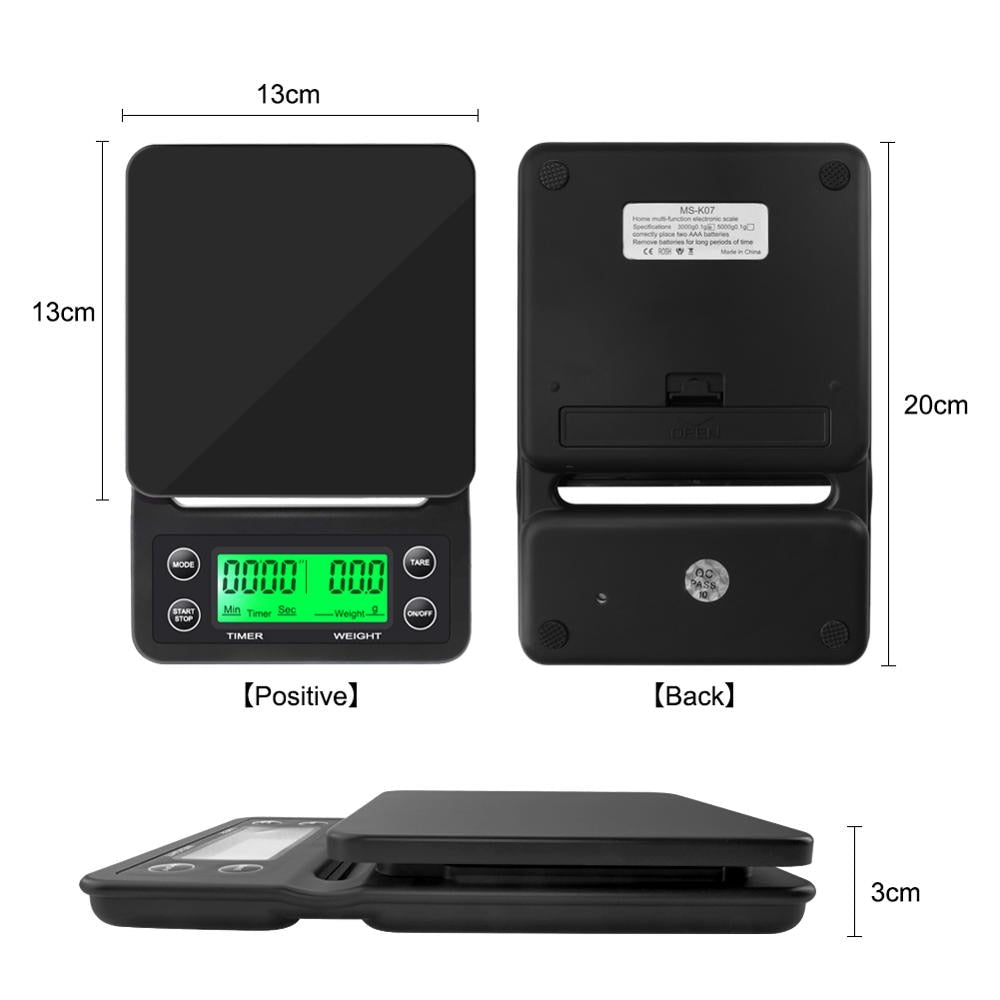 Digital Coffee Scale with Timer and Backlit LCD Display