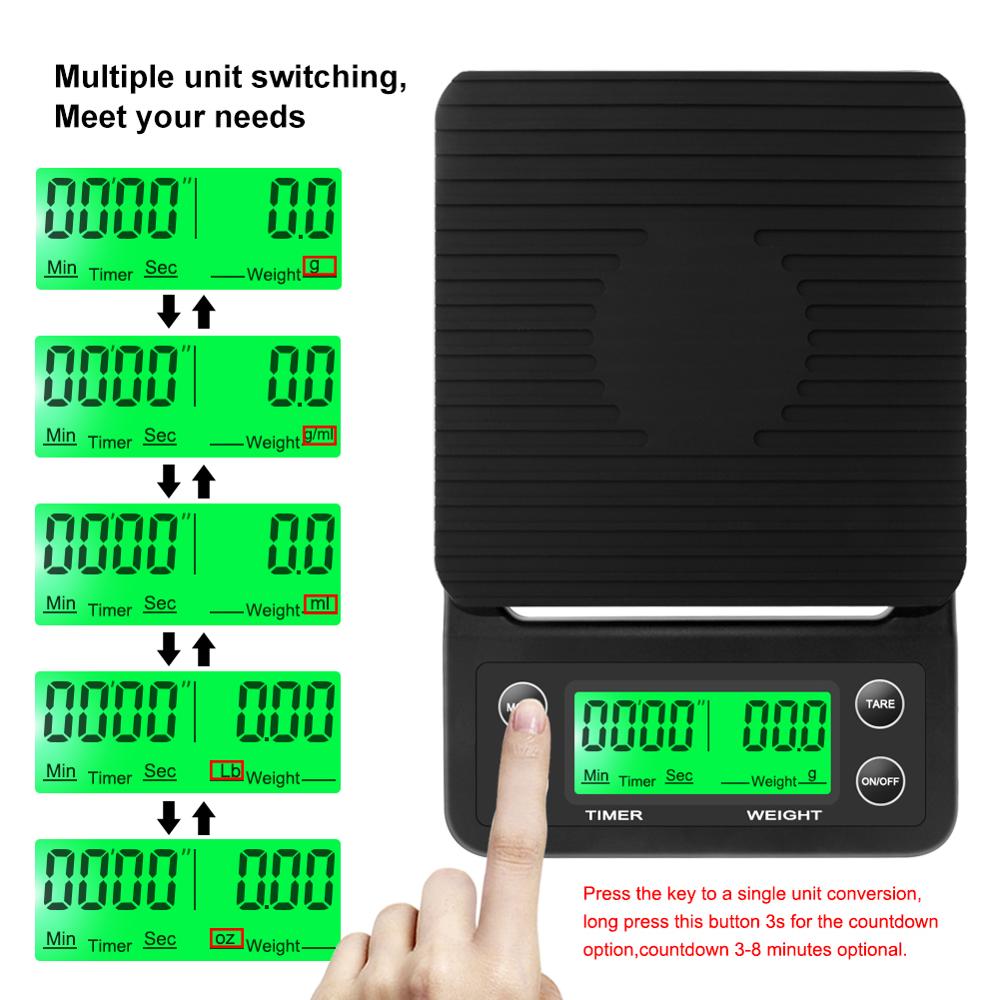 Digital Coffee Scale with Timer and Backlit LCD Display