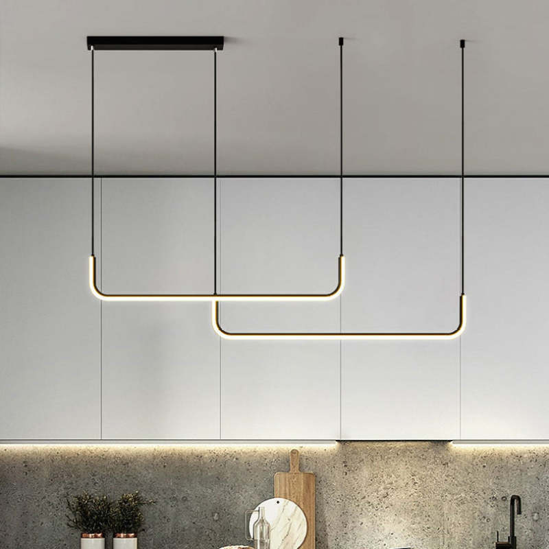 Clen Modern Linear Pendant Light Double Frame, Black/Gold | ventumra