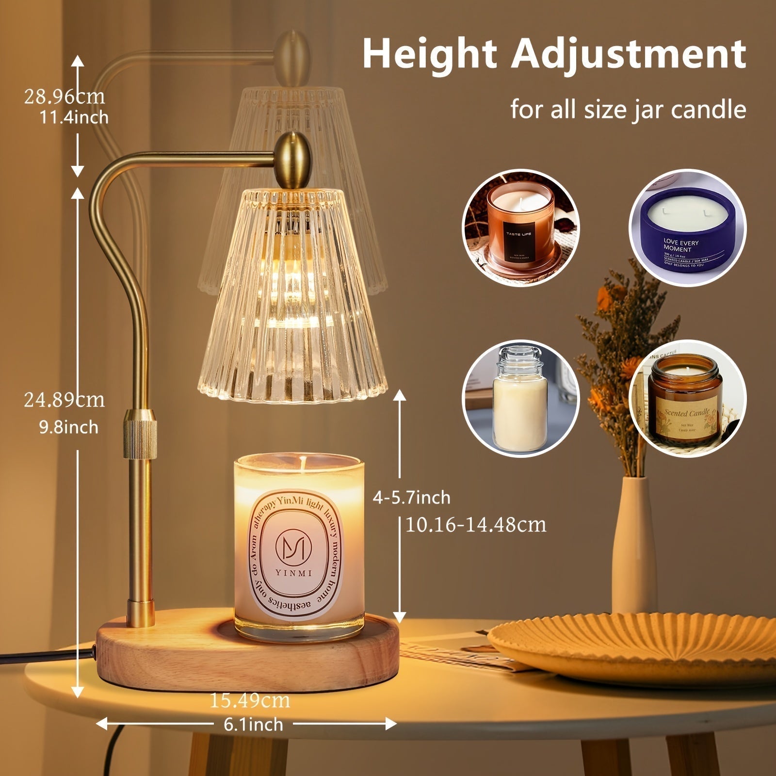 Cozy Warming Candle Lamp With Adjustable Height And Timer