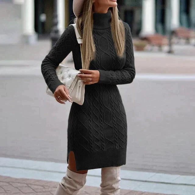 Warm Cable Knit Midi Sweater Dress | ventumra