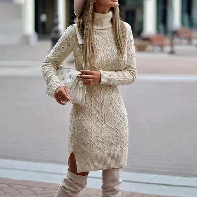 Warm Cable Knit Midi Sweater Dress | ventumra