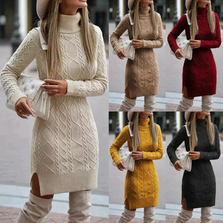 Warm Cable Knit Midi Sweater Dress | ventumra