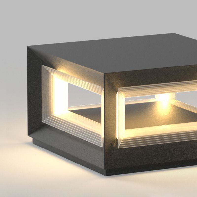 Ray Contemporary LED Cube Metal Outdoor Lamps, Black | ventumra