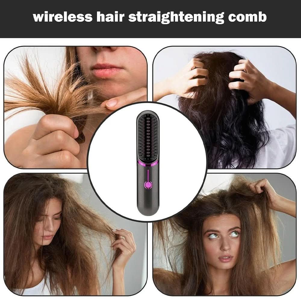 NovaGlow Cordless Straightening Brush — Rechargeable, Lightweight Travel Styler