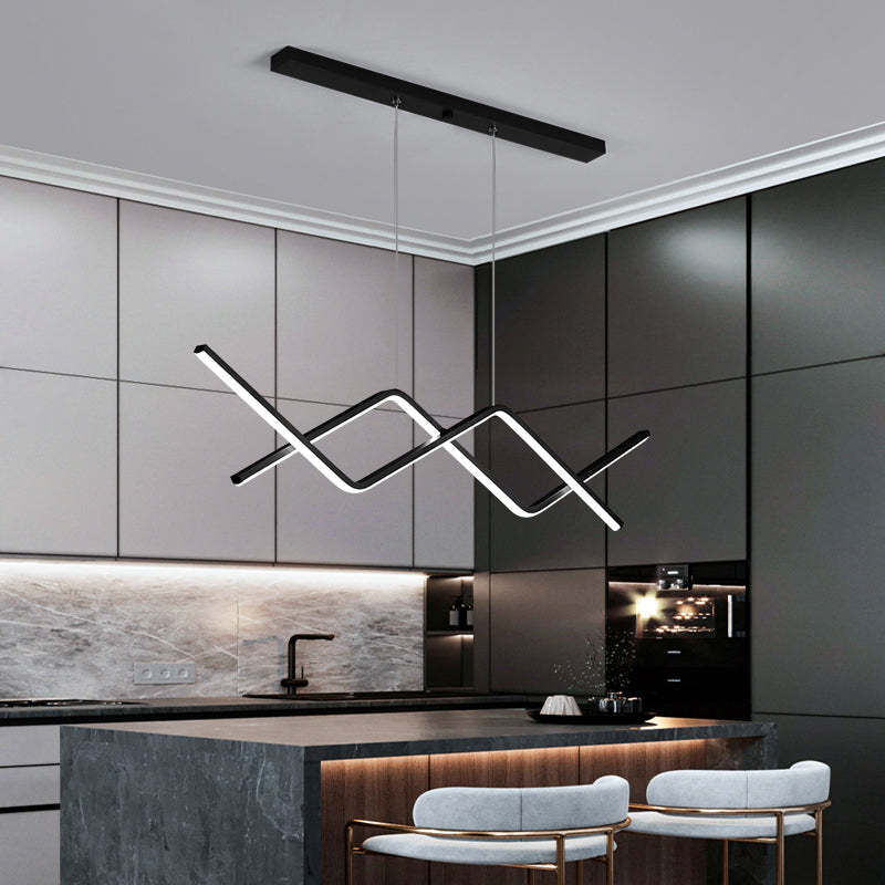 Arisha Pendant Light Linear/Double Curve Modern, Metal, Black/Gold | ventumra
