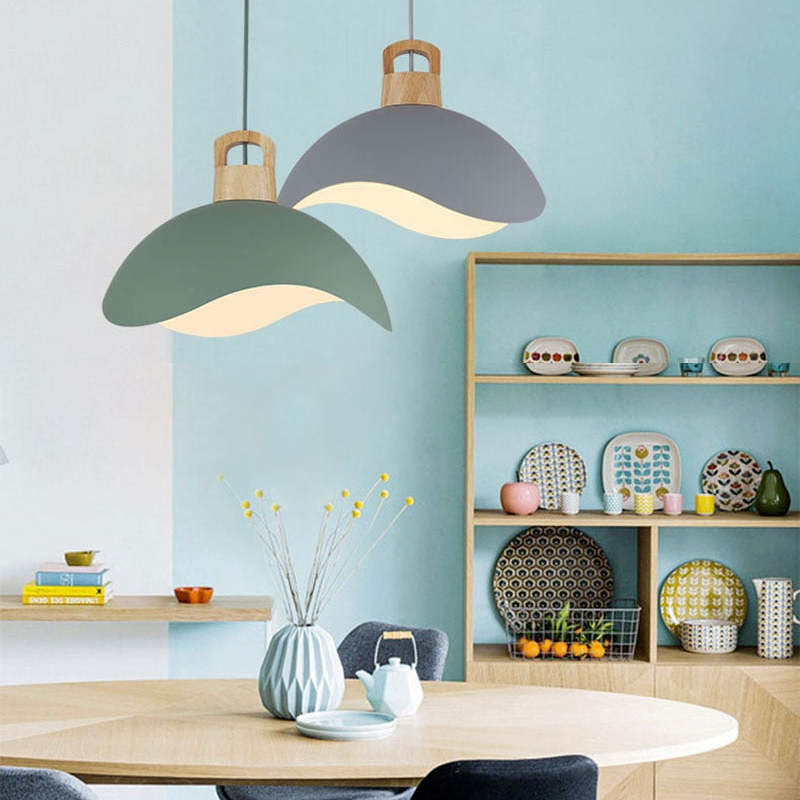 Valentina Colorful Shade Single Pendant Lights, Wood & Metal | ventumra