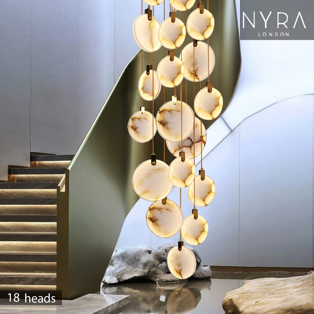 Modern Marble Crystal LED Long Pendant Lights for Living Rooms