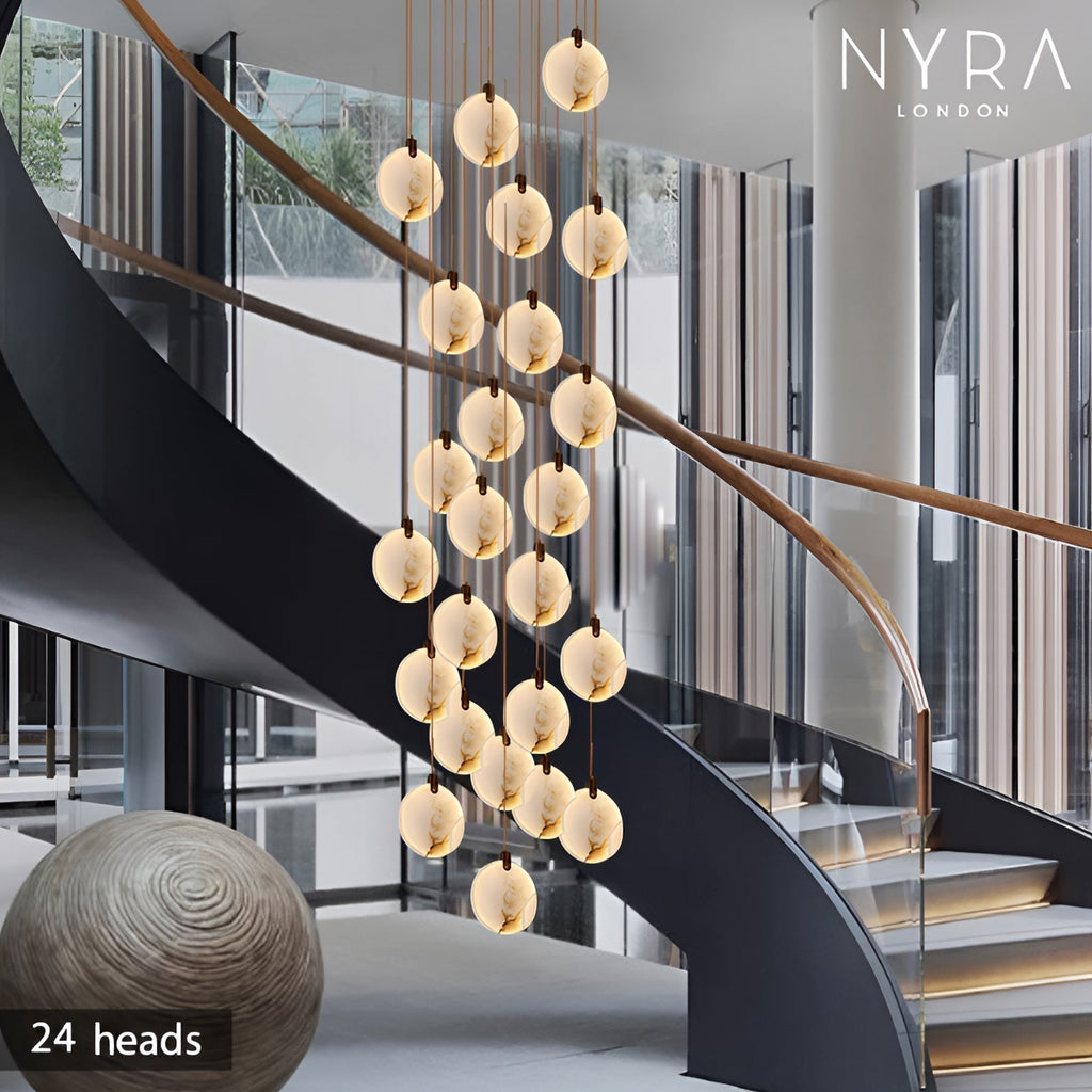 Modern Marble Crystal LED Long Pendant Lights for Living Rooms