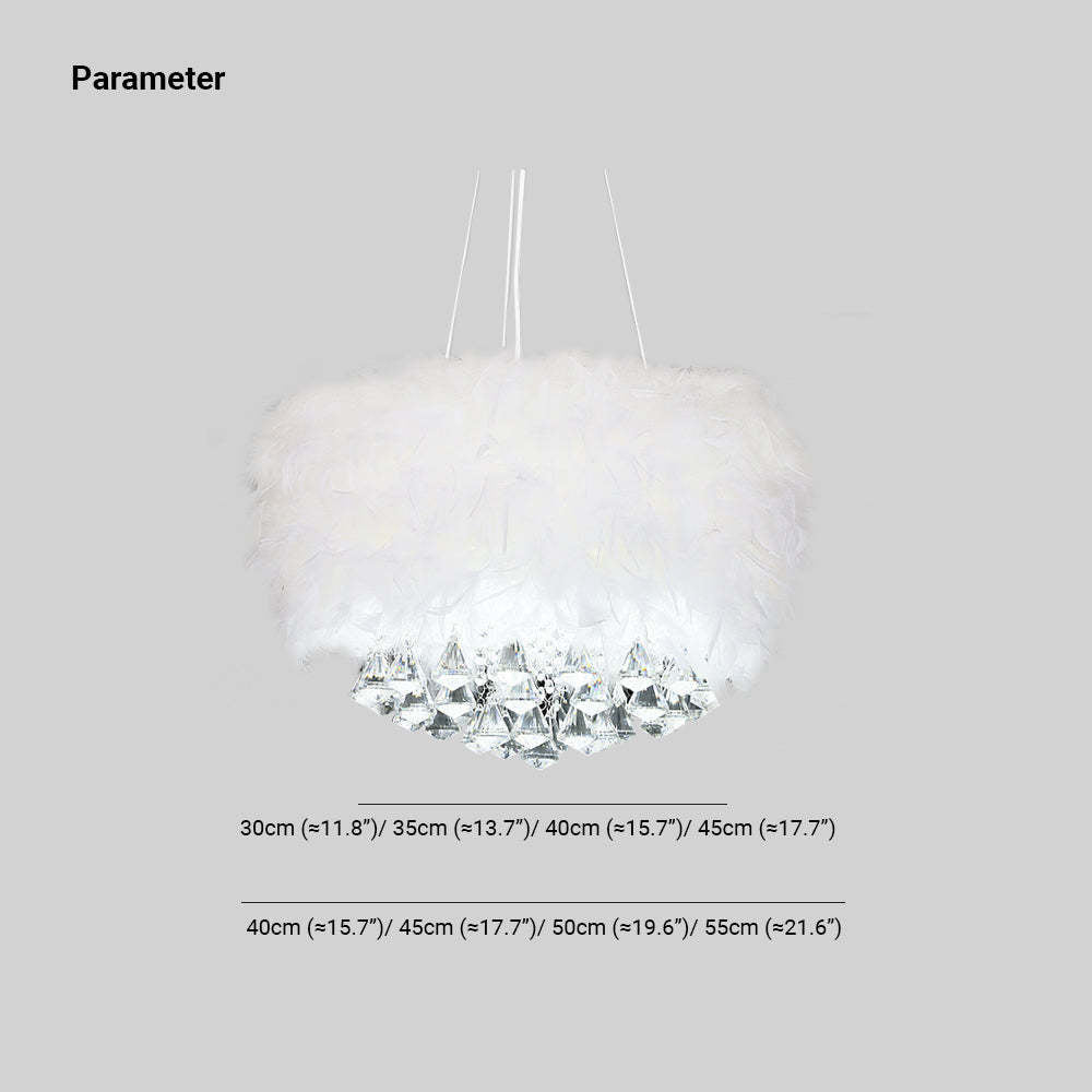 O'Moore Modern Luxury Round Chandelier, Feather/Crystal, White | ventumra