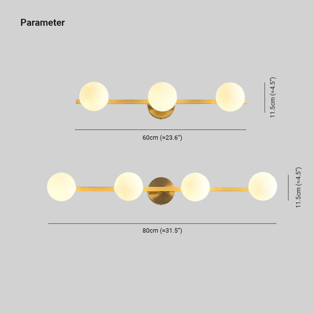Valentina Retro Globe Linear Metal/Glass Wall Lamp, Gold, Bathroom | ventumra