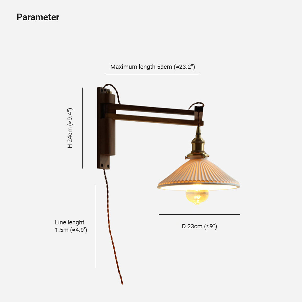 Muto Vintage Dome Ceramic/Wood Wall Lamp, Walnut/Wood/Clear | ventumra