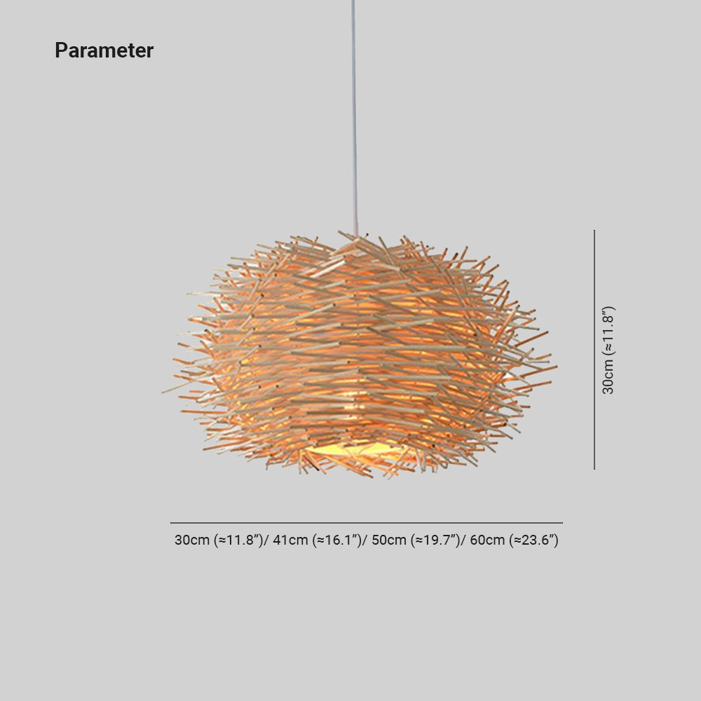 Muto Wooden Bird Nest Rattan Pendant Light, Brown/Wood | ventumra