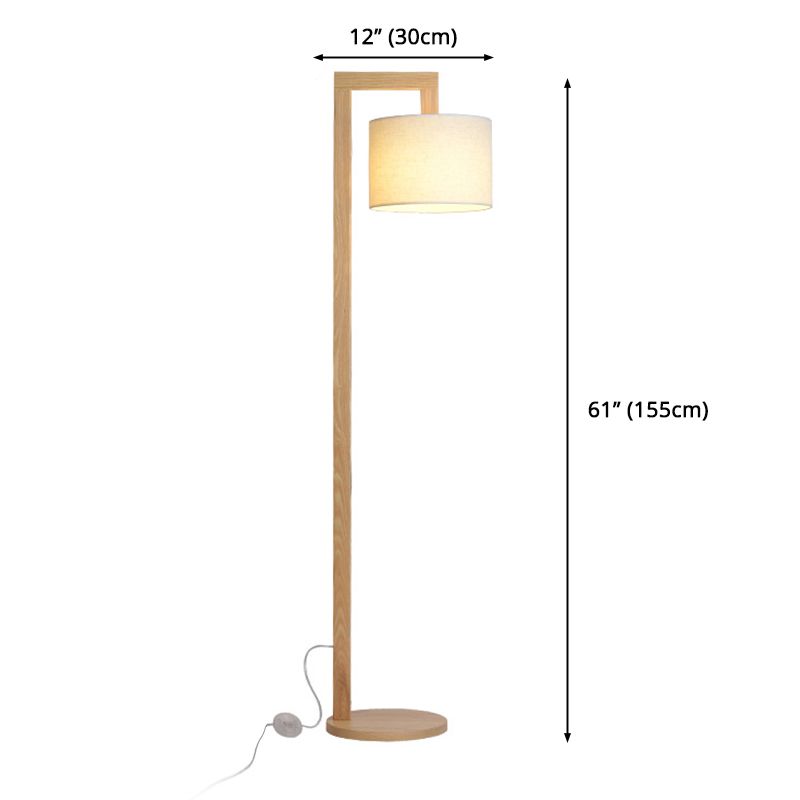 Ozawa Japanese Right Angle Arm Floor Lamp, Beige, Wood/Fabric | ventumra