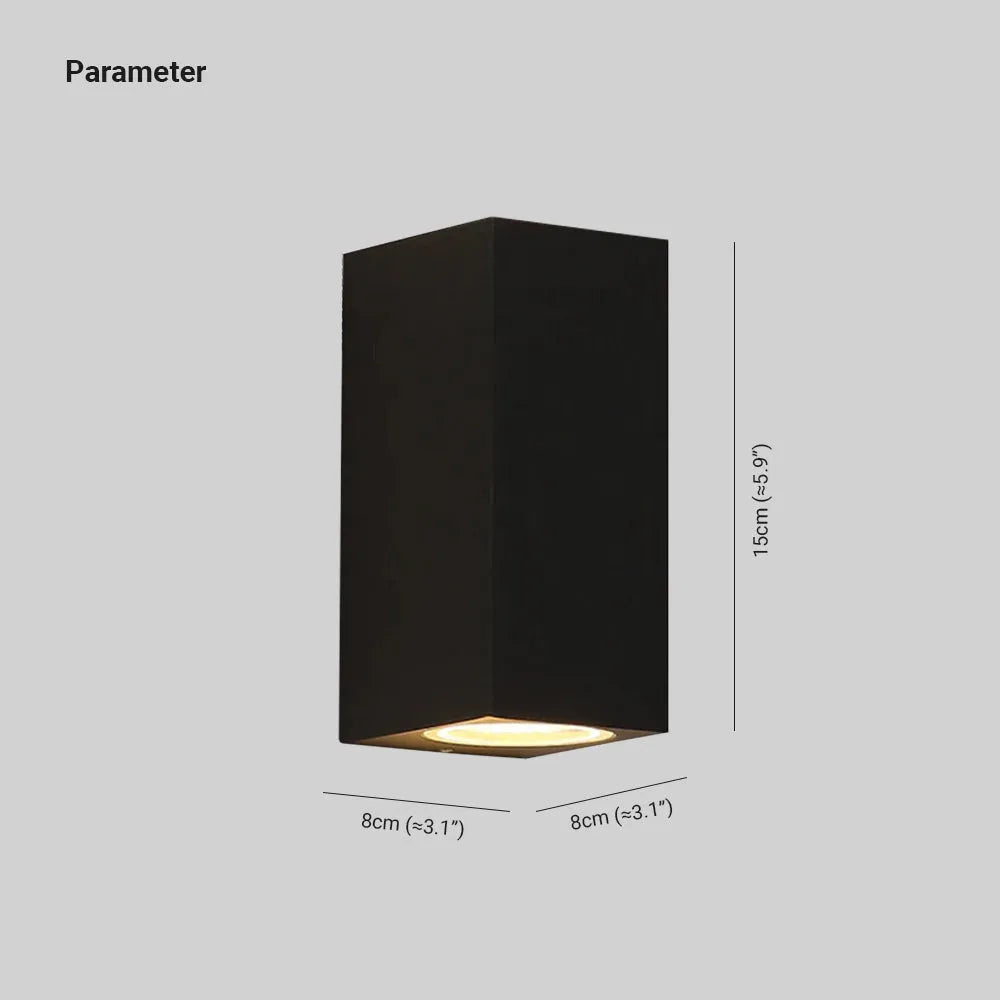 Tavon Minimalist Metal Square Outdoor Wall Lamp, Black | ventumra