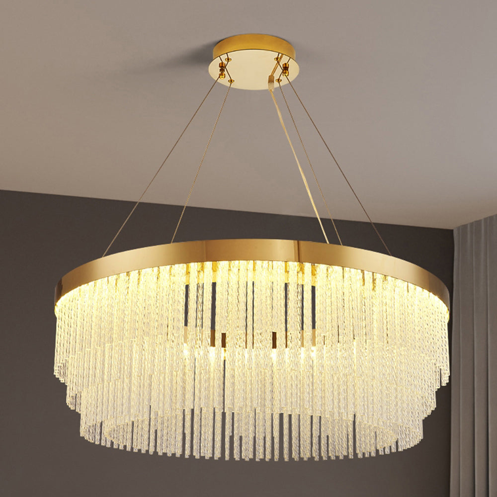 Kristy Modern Spiral Crystal Ring /Rectangle Chandelier, Gold | ventumra